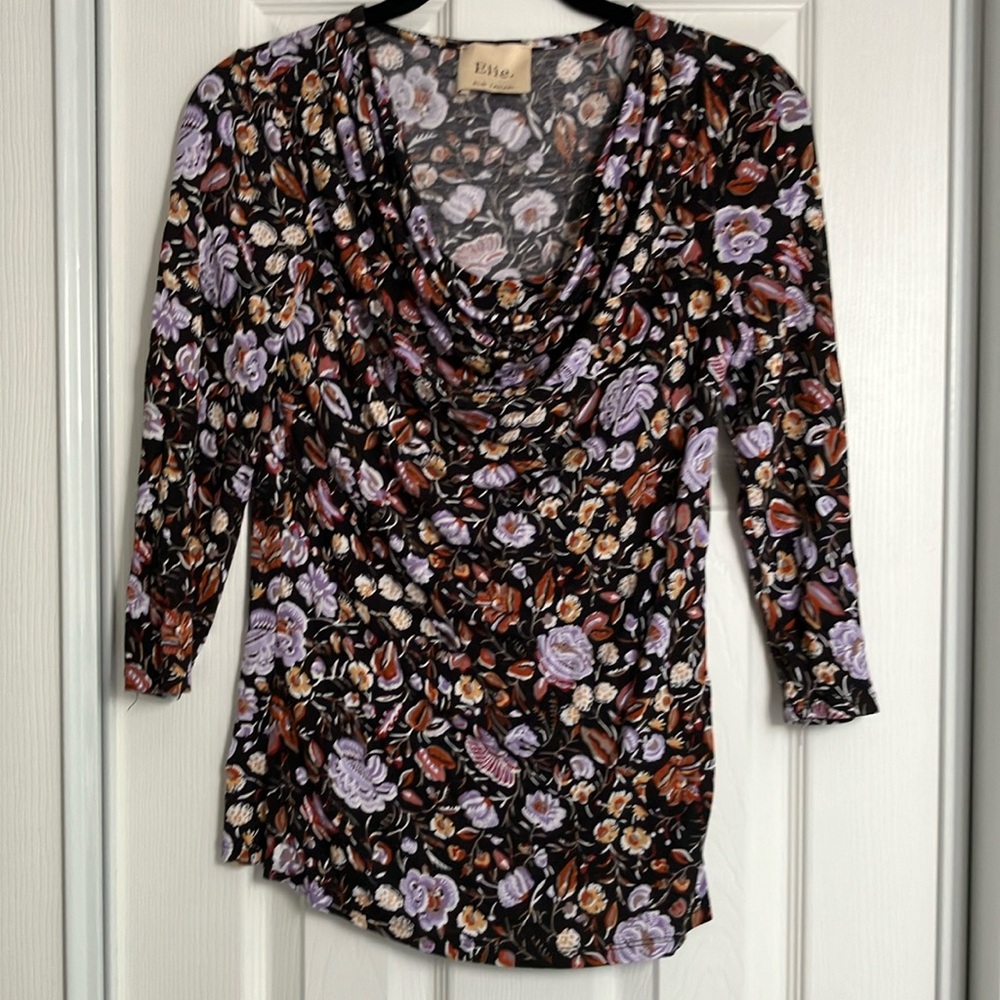 Woman’s Elie Tahari top blouse long sleeve scoop slouch neck floral print XS